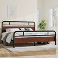 Dark Brown King Size Metal Platform Bed Frame with Wooden Headboard K927