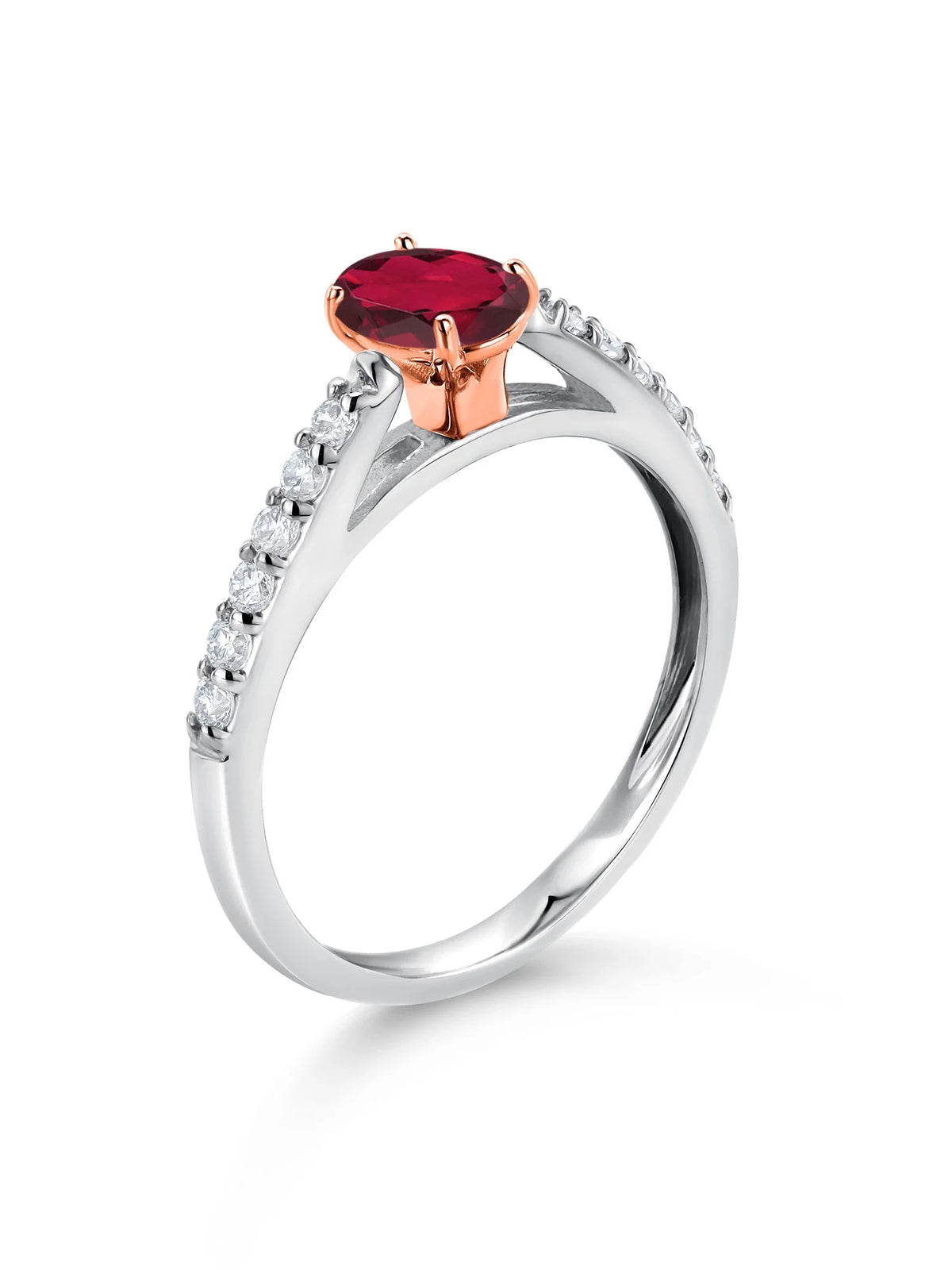 925 Silver 10K Rose Gold Ruby Red Mystic Topaz White Lab Grown Diamond Engagement Ring O153
