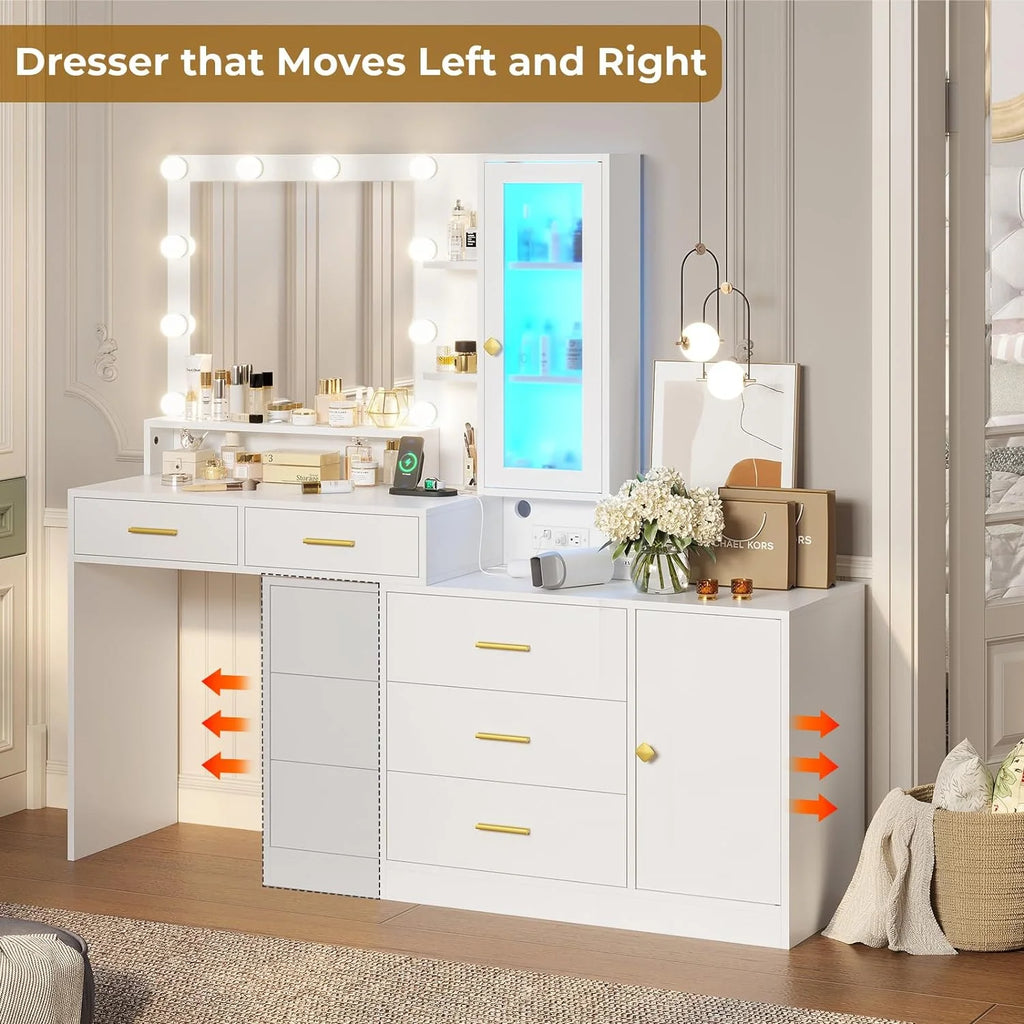 White Vanity with Mirror and Lights C26317