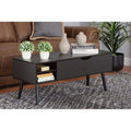 Black and Espresso Brown Wood Lift-Top Storage Coffee Table W667916
