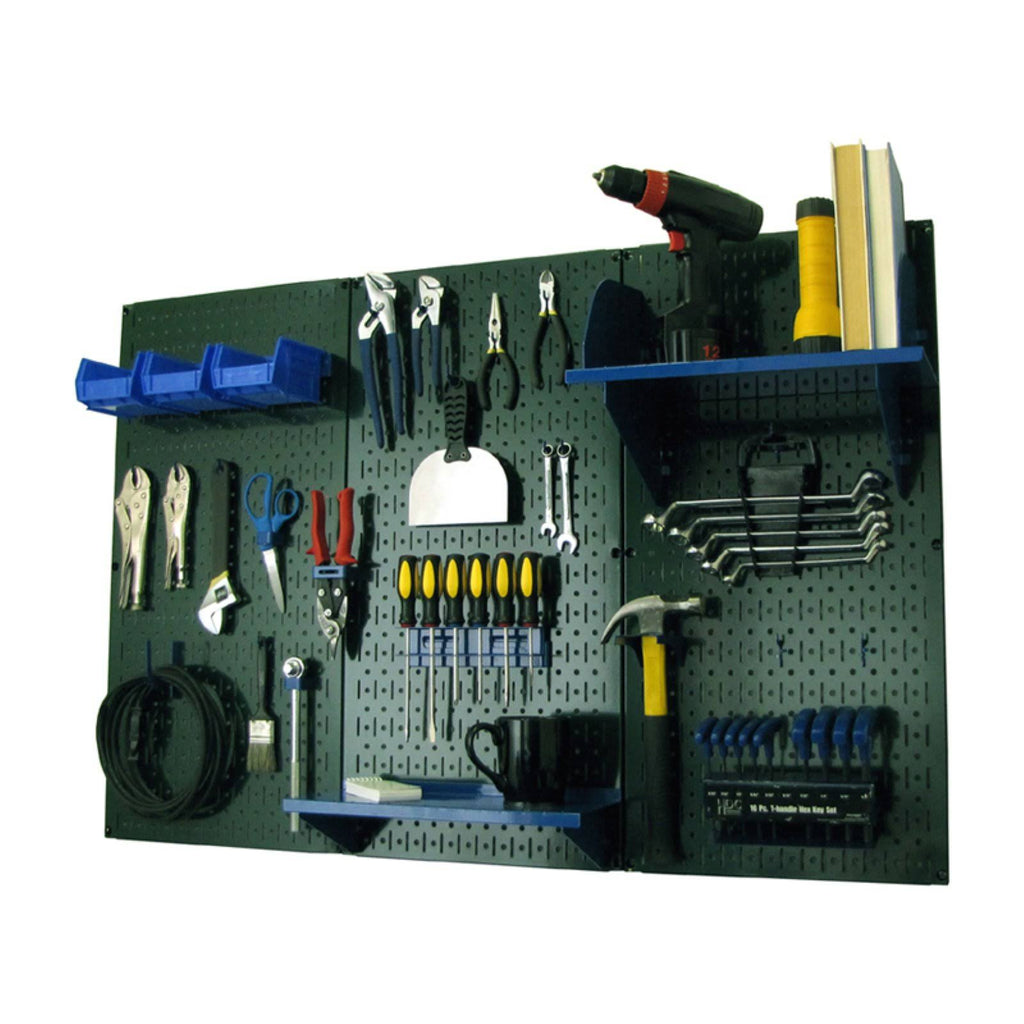 Green 4ft Metal Pegboard Tool Storage Kit with Blue Accessories L732664