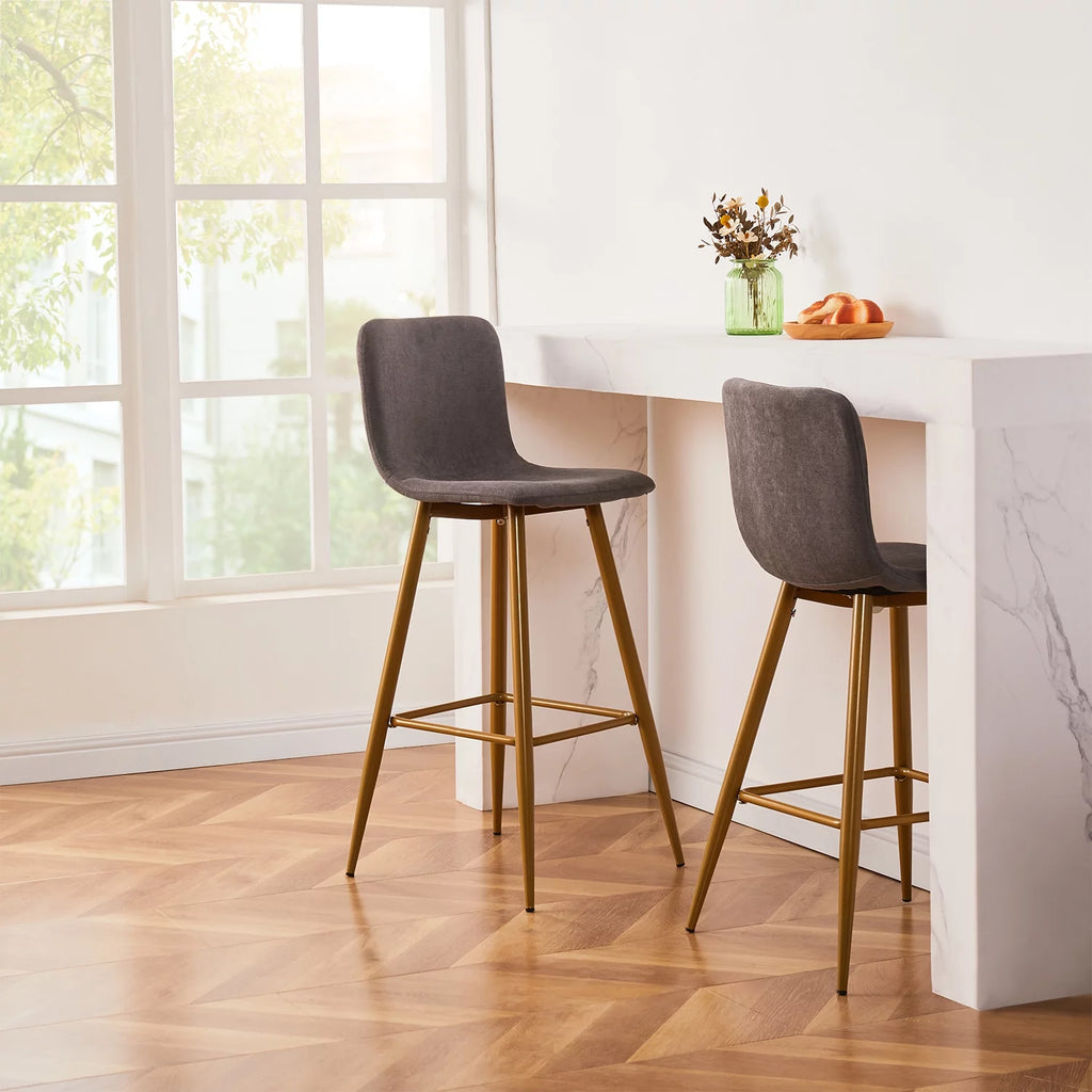 30'' Upholstered Bar Stools Set of 2 with Back & Metal Legs, Gray A84969