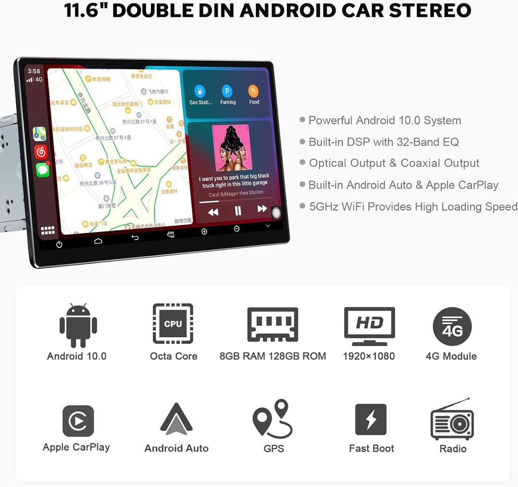 11.6 Inch Double Din Car Stereo with 1920x1080 Screen I492