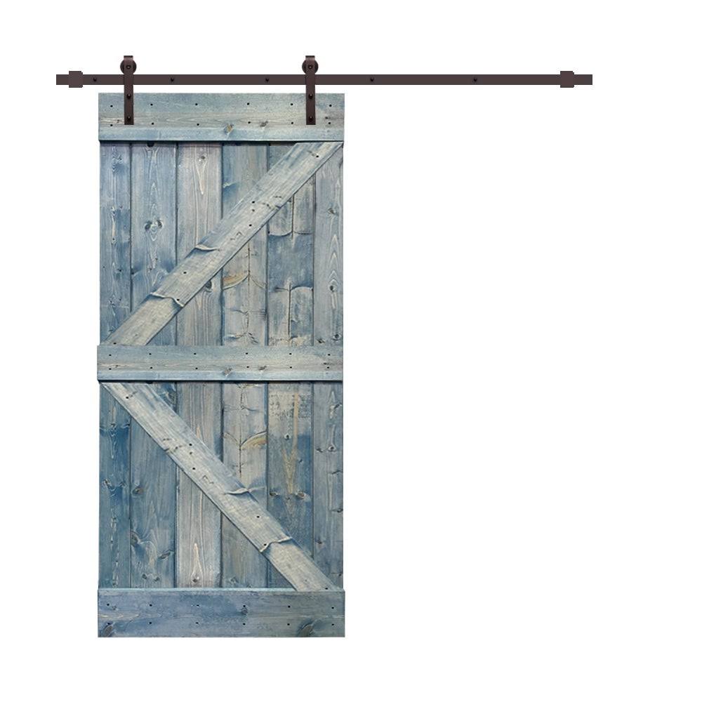 Sage Green Stained Wood Sliding Barn Door with Hardware Kit M3704