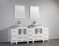84 in. White Double Basin Bathroom Vanity with Ceramic Top and Mirrors N35695