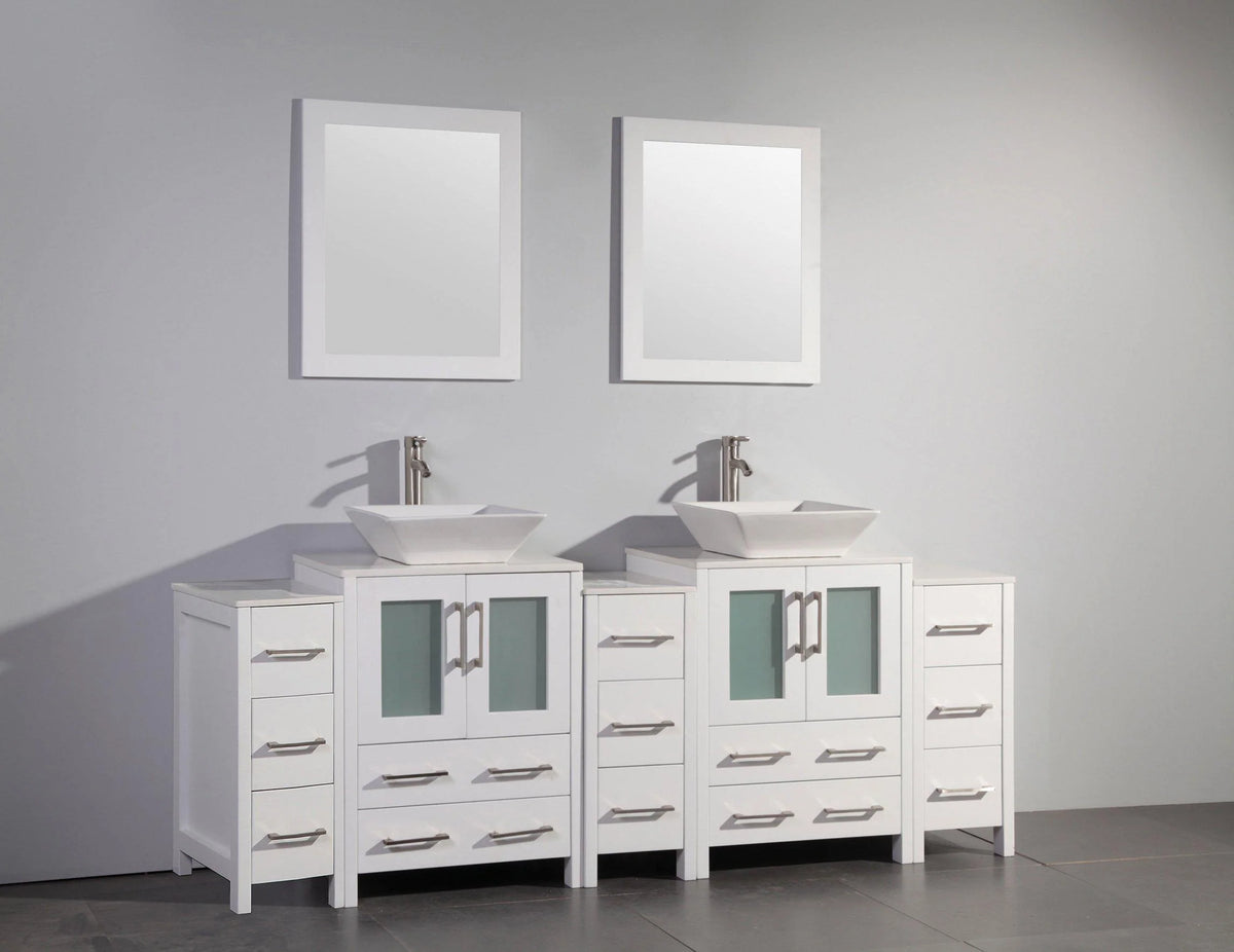 84 in. White Double Basin Bathroom Vanity with Ceramic Top and Mirrors N35695