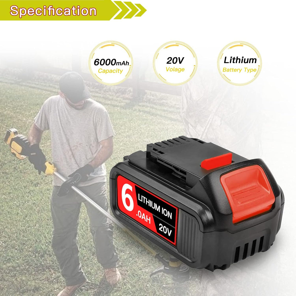 2Pack 6.0Ah 20V Replacement Battery for Cordless Power Tools K677899