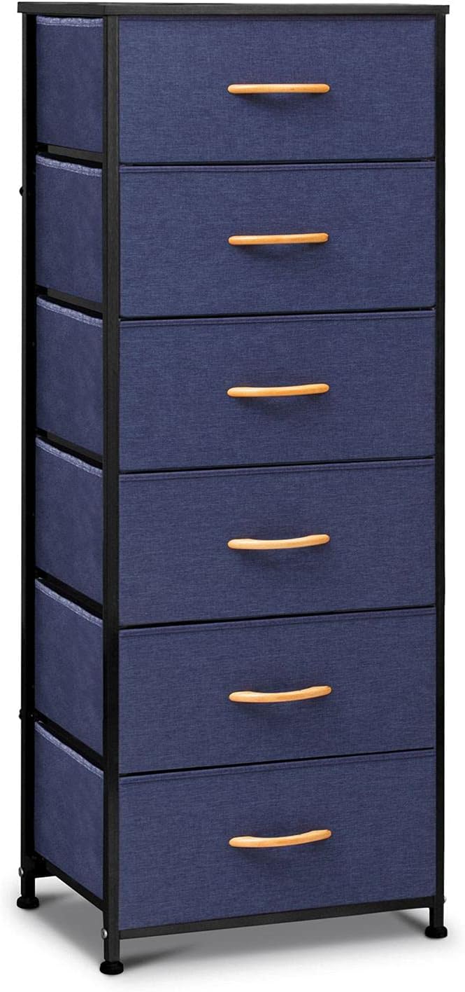 Gray Fabric 6 Drawers Vertical Storage Tower with Metal Frame and Wooden Top F892378