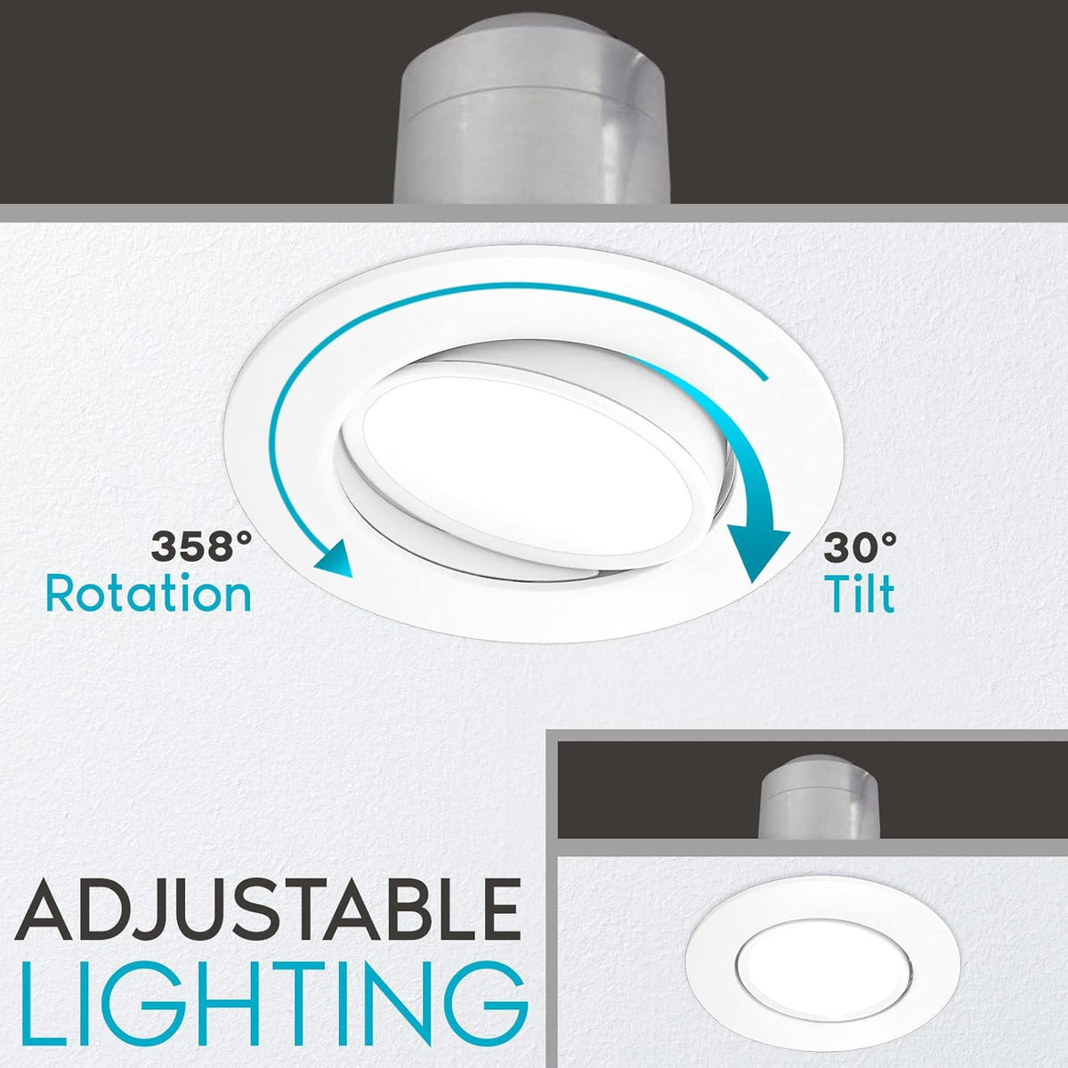 4 Inch Gimbal LED Recessed Lighting, 5 Color Selectable, Dimmable, 6 Pack P938190