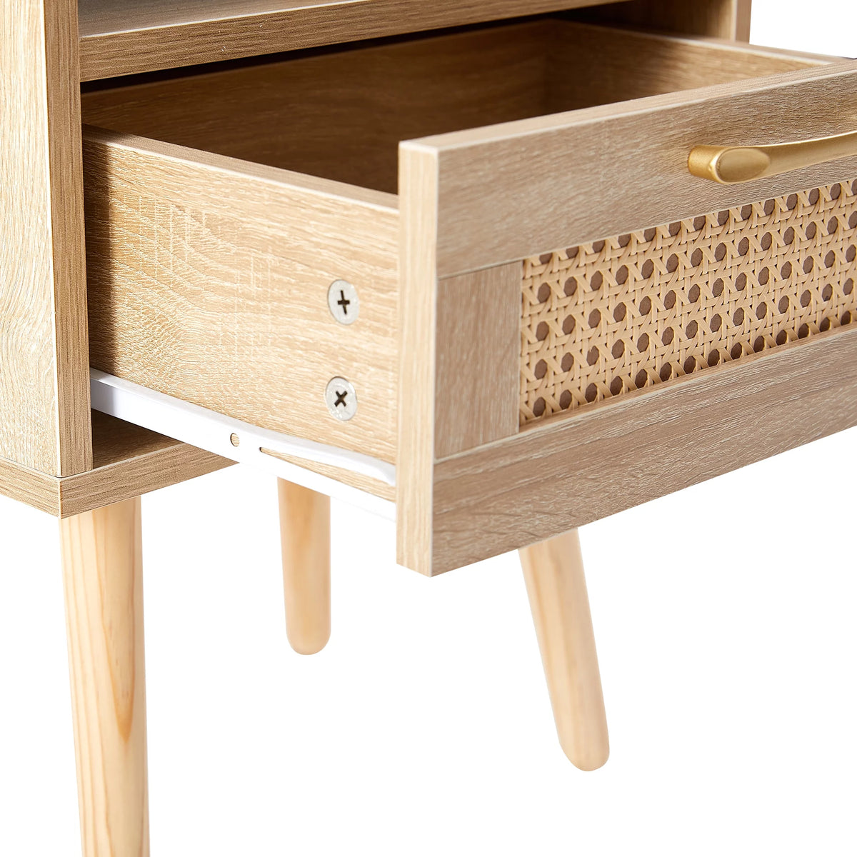 Rattan Wood Nightstand 1 Drawer with Socket USB E665847