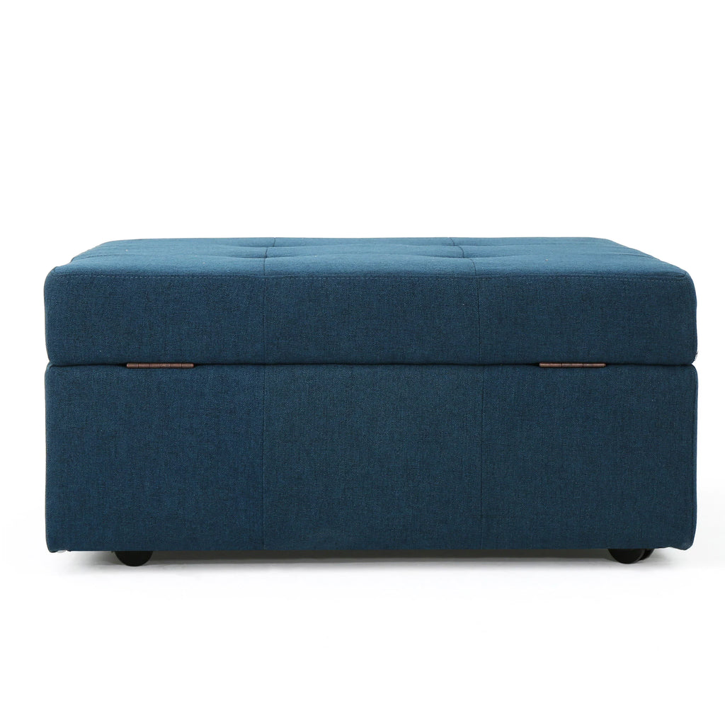 Navy Blue Tufted Fabric Storage Ottoman with Rolling Casters V89161