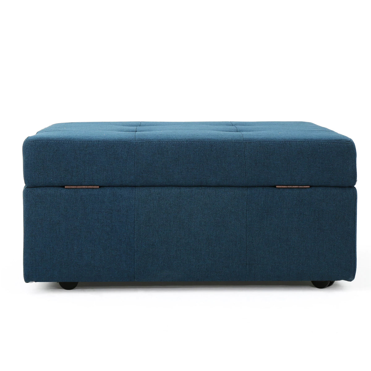 Navy Blue Tufted Fabric Storage Ottoman with Rolling Casters V89161