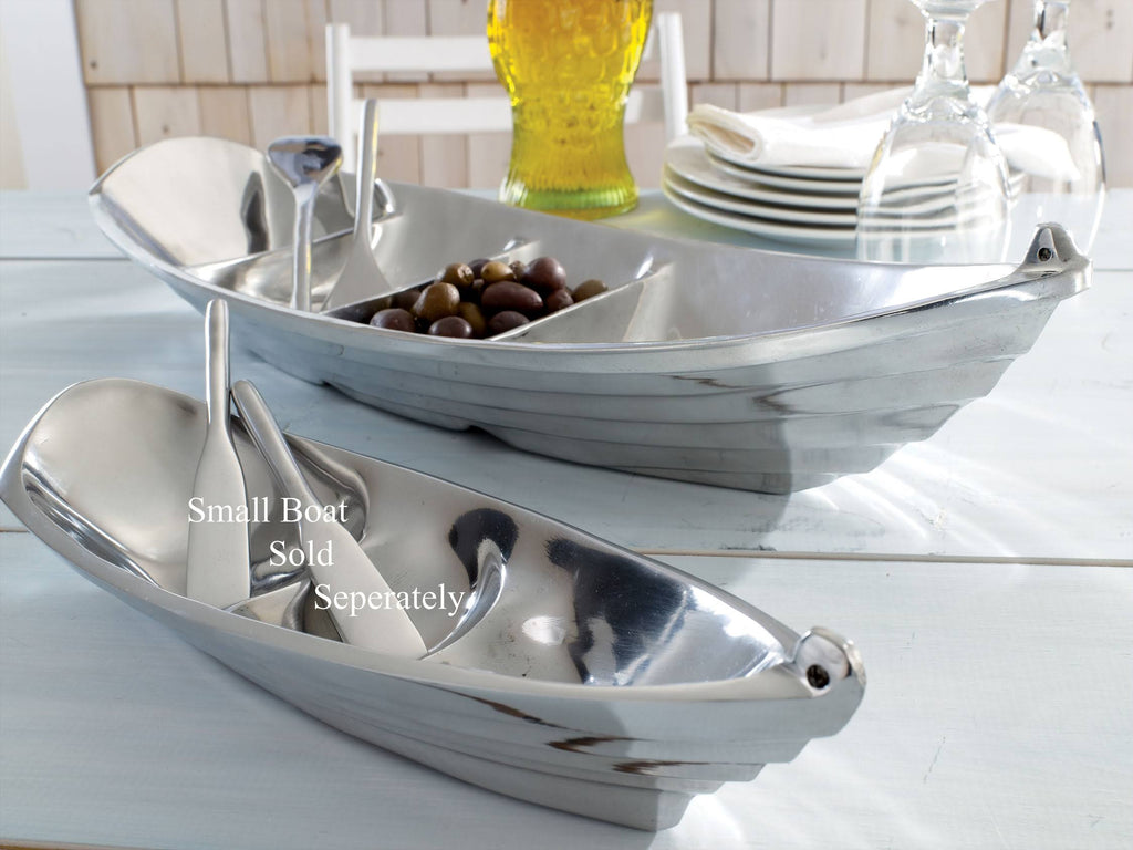 Silver Tropical Boat Tray with 2 Oars as Servers M72458