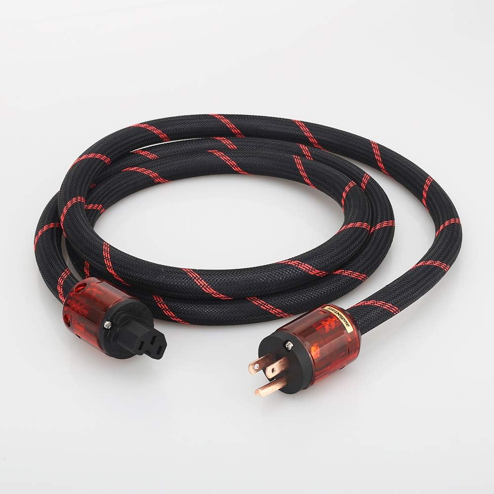 HiFi Power Cable, 125V 15A, Copper Shielding, Braided Sleeve, 6.6FT J9559