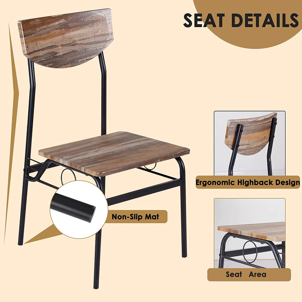 5 Piece Dining Table Set with 4 Chairs and Storage Rack, Wooden Top and Metal Legs, Rustic Brown L44450