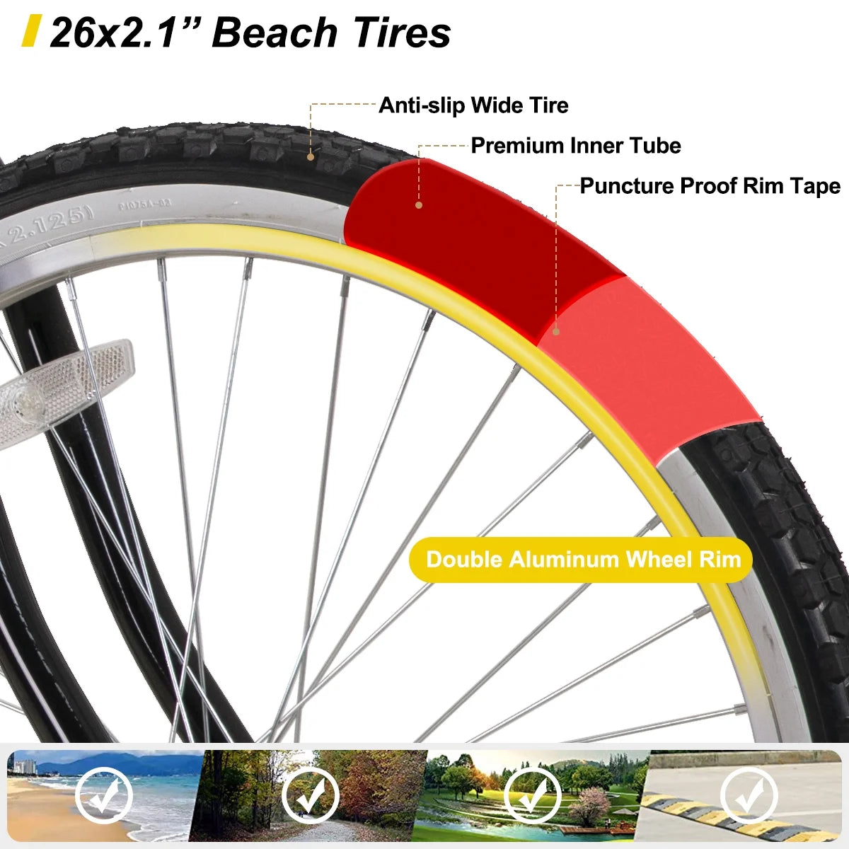 26 inch Red Black Blue Beach Cruiser Bike X5961