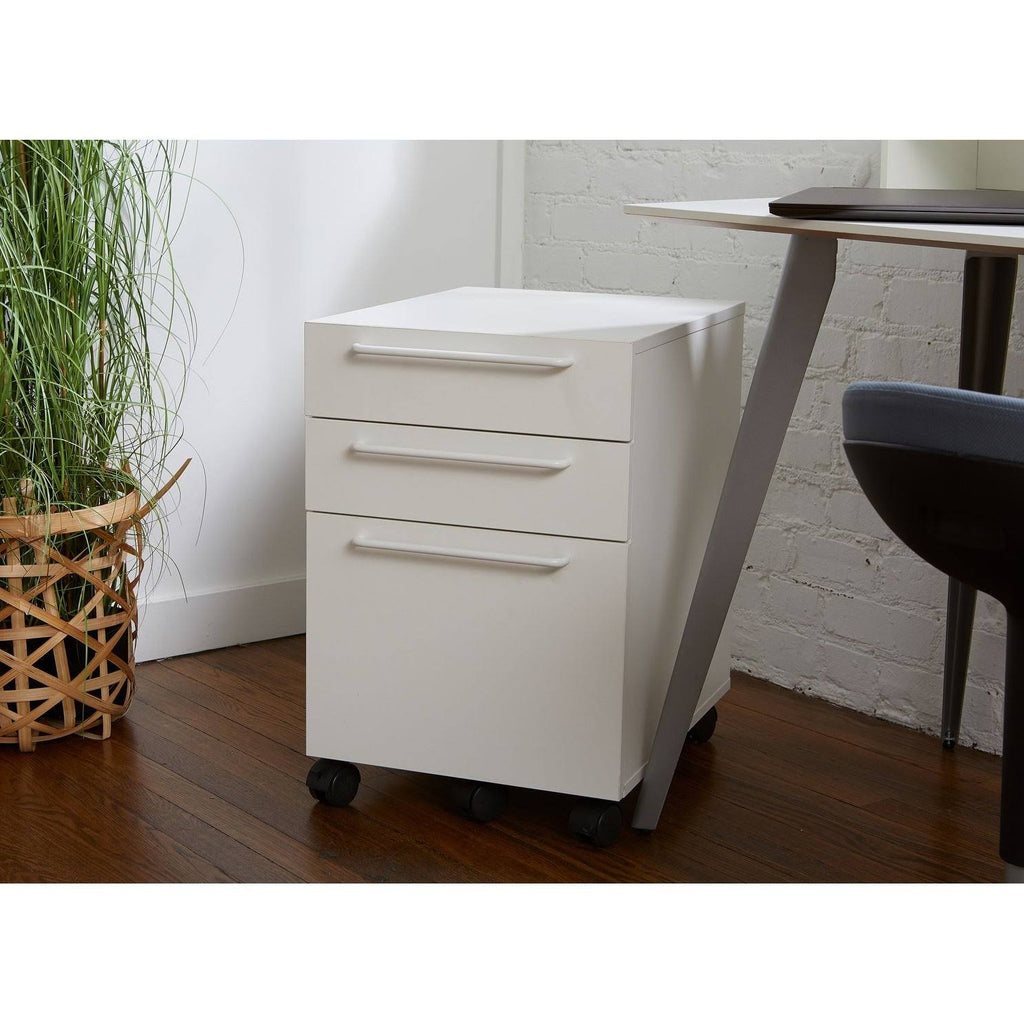 White Engineered Wood Mobile Pedestal with Castors D3769