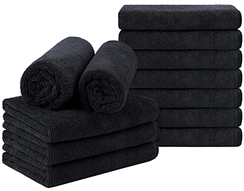 Black Microfiber Towels, Pack of 12, 16 x 27 Inches Q70670
