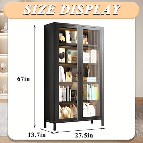 5 Tier Metal Glass Display Cabinet with Adjustable Shelves L56576