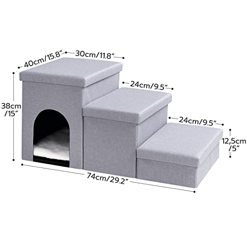Gray 3 Steps Dog Stairs with Storage K725