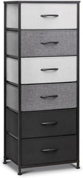 Gray Fabric 6 Drawers Vertical Storage Tower with Metal Frame and Wooden Top F892378