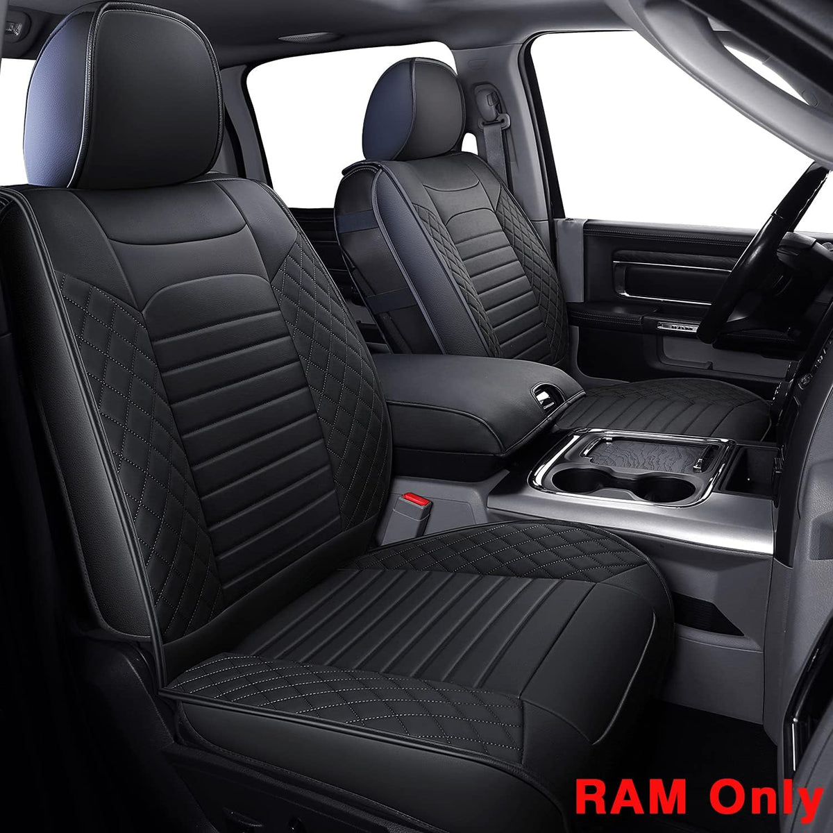 Black Waterproof Faux Leather Front Seat Covers M8598