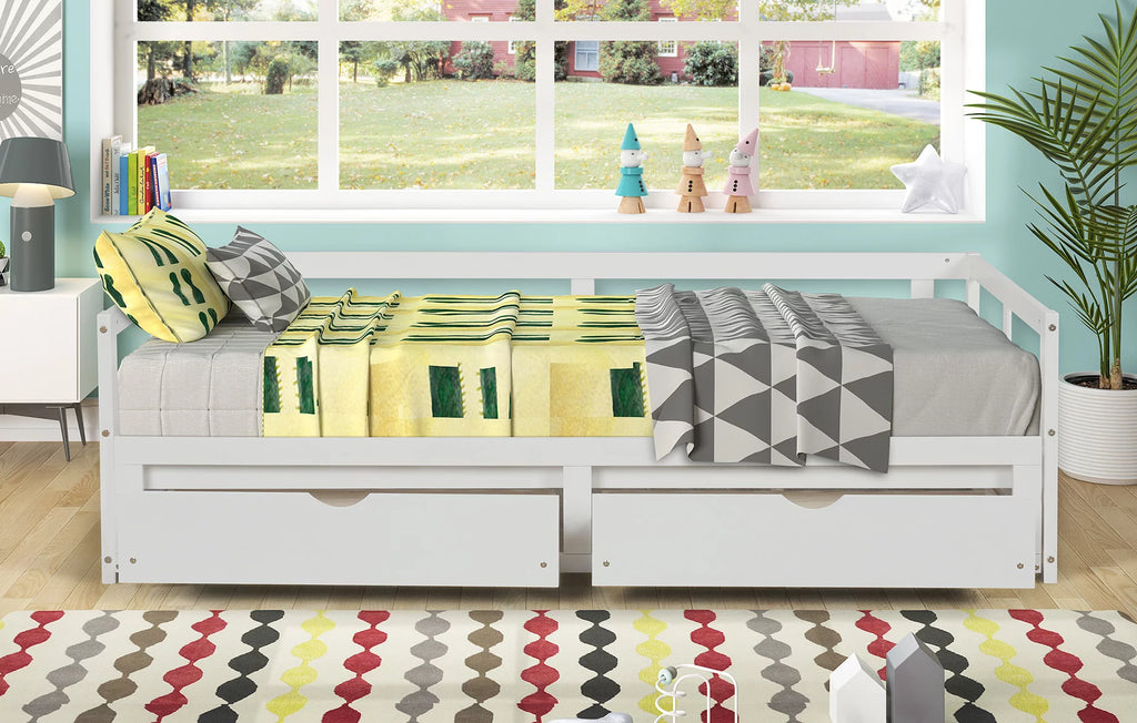 White Solid Pine Wood Twin Daybed with Two Drawers G224313
