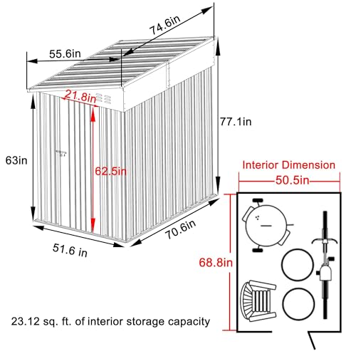 4x6 FT Metal Outdoor Storage Shed with Lockable Door, Grey G11666