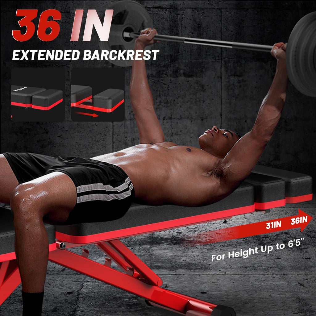 Adjustable Weight Bench with Extended Backrest 660 lbs Capacity V942