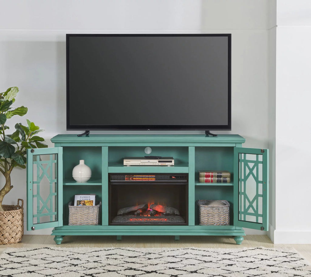 Antique Teal TV Stand with Fireplace C535470