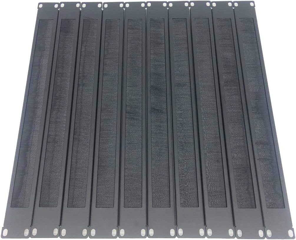 10 Pack 1U Horizontal Rack Mount Cable Management Panel with Cable Entry Brush Black R685