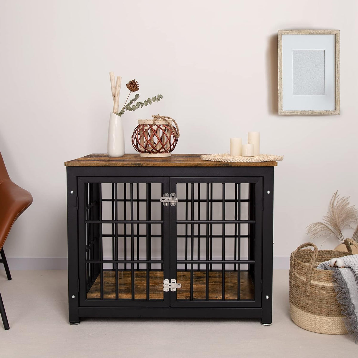 32'' Wood Dog Crate Furniture with Double Doors X8425