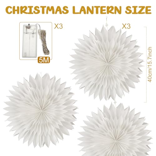 3 Pcs 15.7 Inch Christmas Paper Snowflake Lantern Set K45912