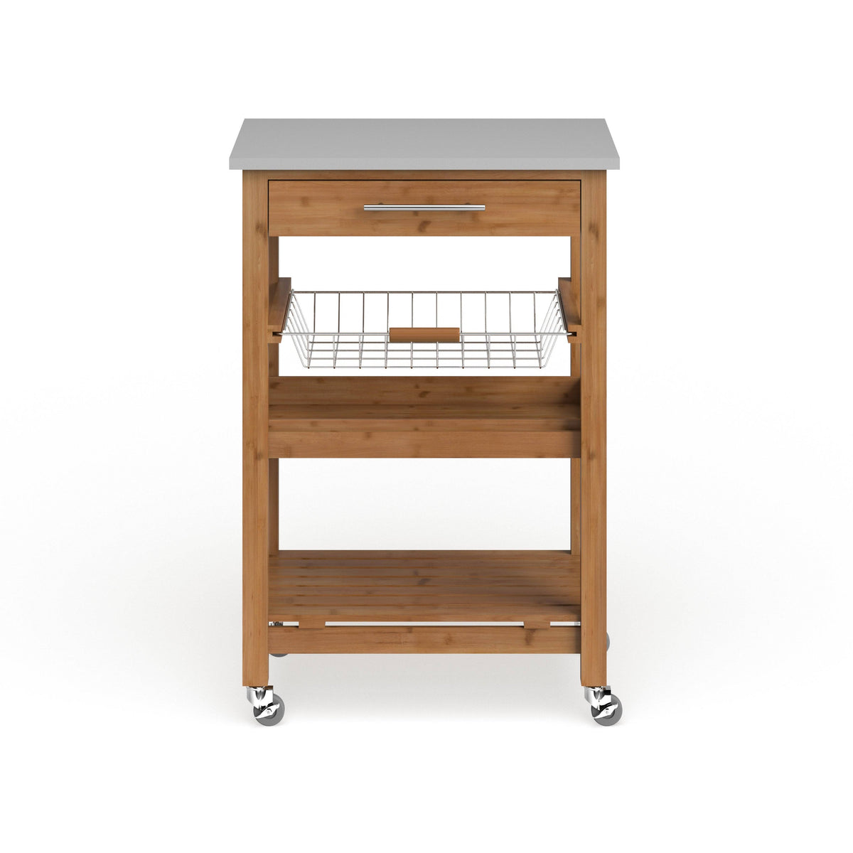 Bamboo Kitchen Cart with Stainless Steel Top T85603