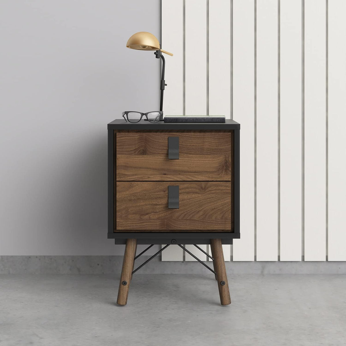 Black Matte 2 Drawer Nightstand K393468