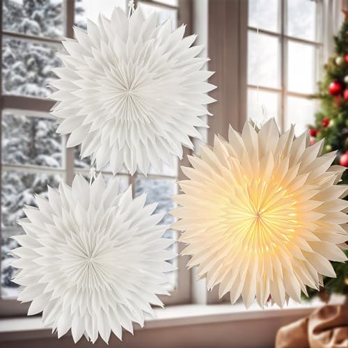 3 Pcs 15.7 Inch Christmas Paper Snowflake Lantern Set K45912