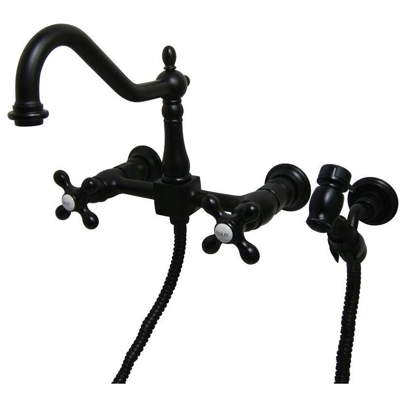 Oil Rubbed Bronze Wall Mount Kitchen Faucet with Metal Cross D153