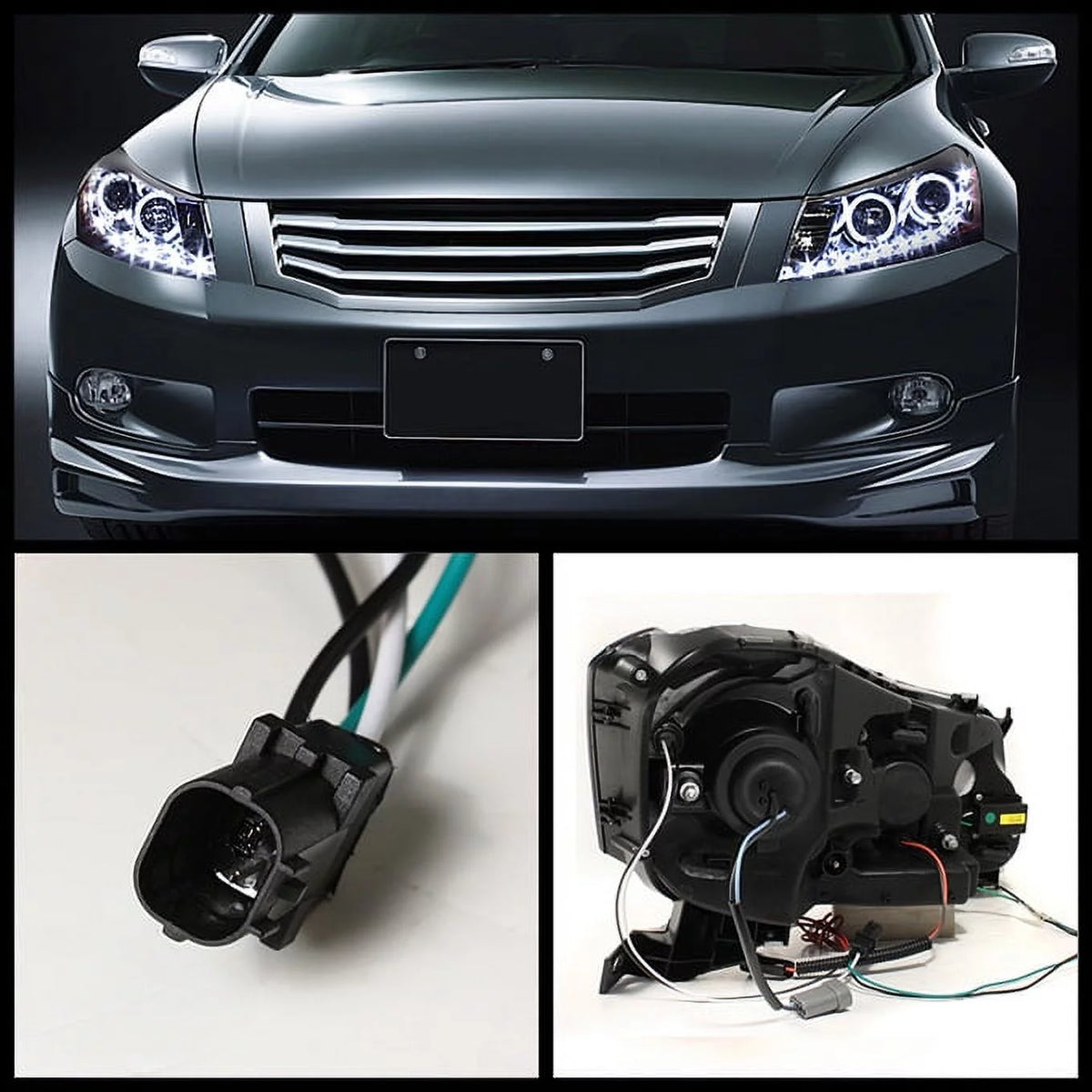 Black Bezel Dual Halo Ring LED Projector Headlights O418