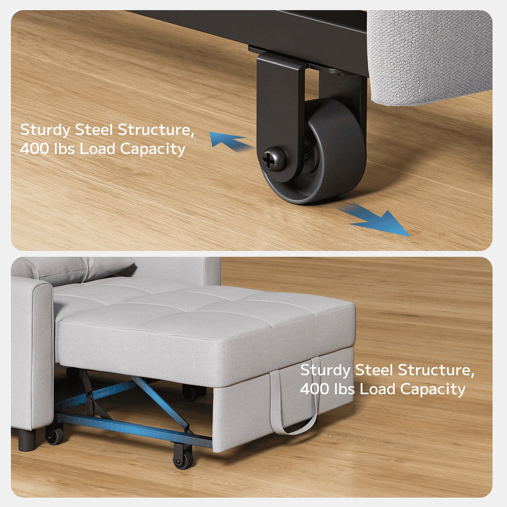 Light Gray 3 in 1 Convertible Sleeper Sofa W624