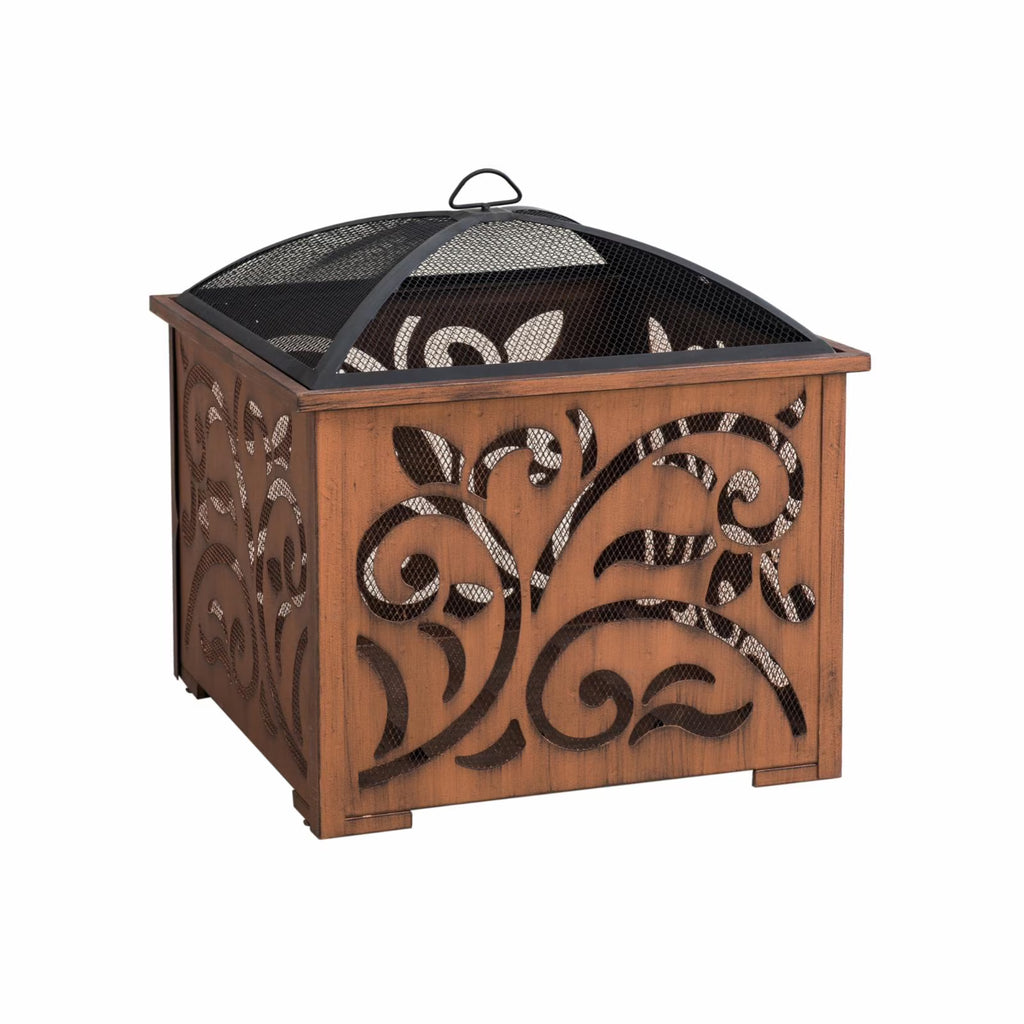 26 Inch Wood Burning Fire Pit with Steel Mesh Spark Screen and Fire Poker T18609