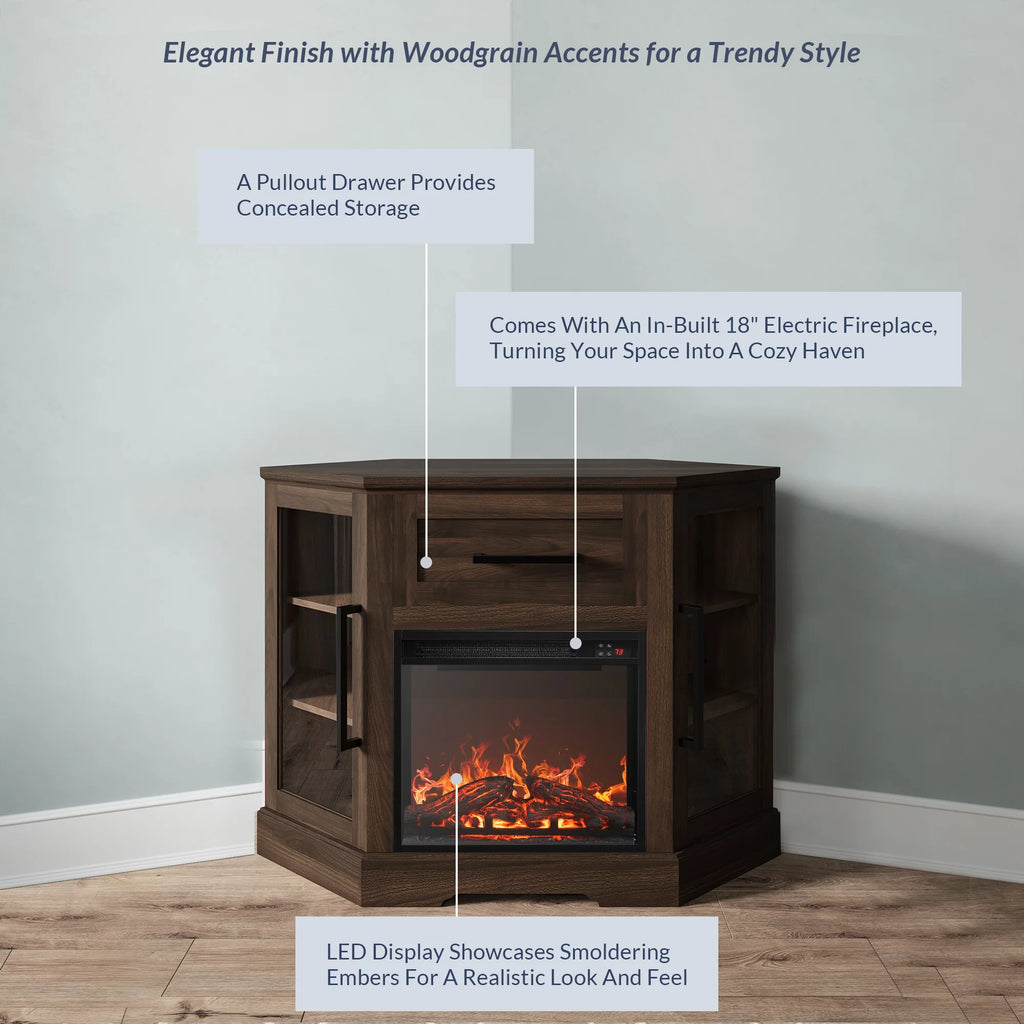 43" Wood TV Stand with Electric Fireplace X8633