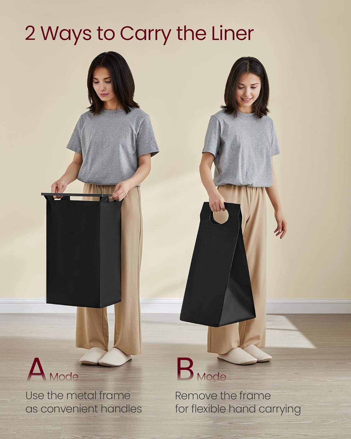 Rustic Brown and Black Laundry Hamper with 4 Removable Bags U4427