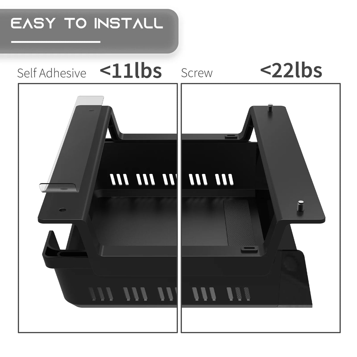 Black Self-Adhesive Under Desk Storage Shelf J64049