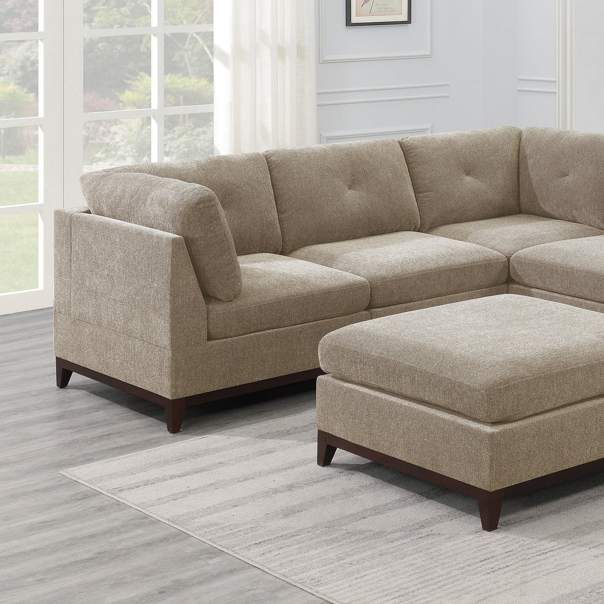 Chenille Camel L-Sectional Sofa Set 6pcs B434