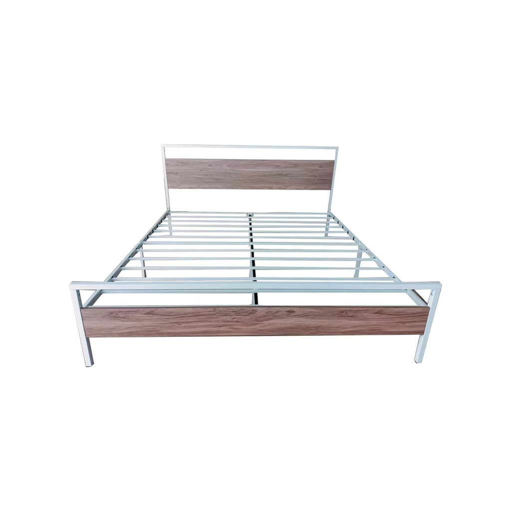 King Metal Platform Bed Frame with Wood Headboard and Footboard White J9427
