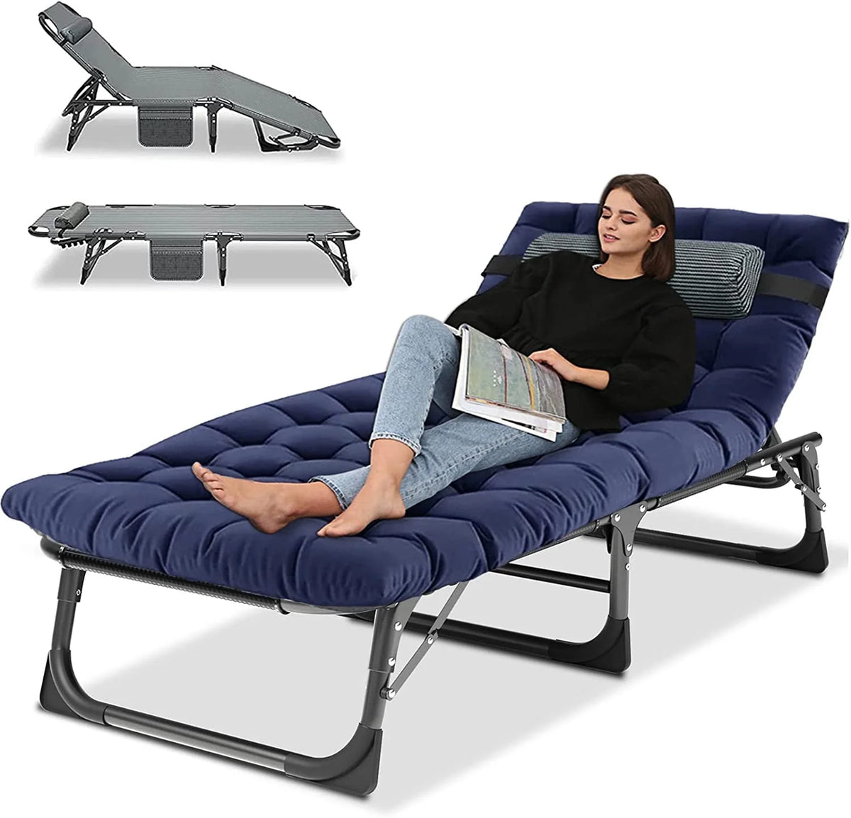 Folding Camping Cot with Cushion & Pillow H46537