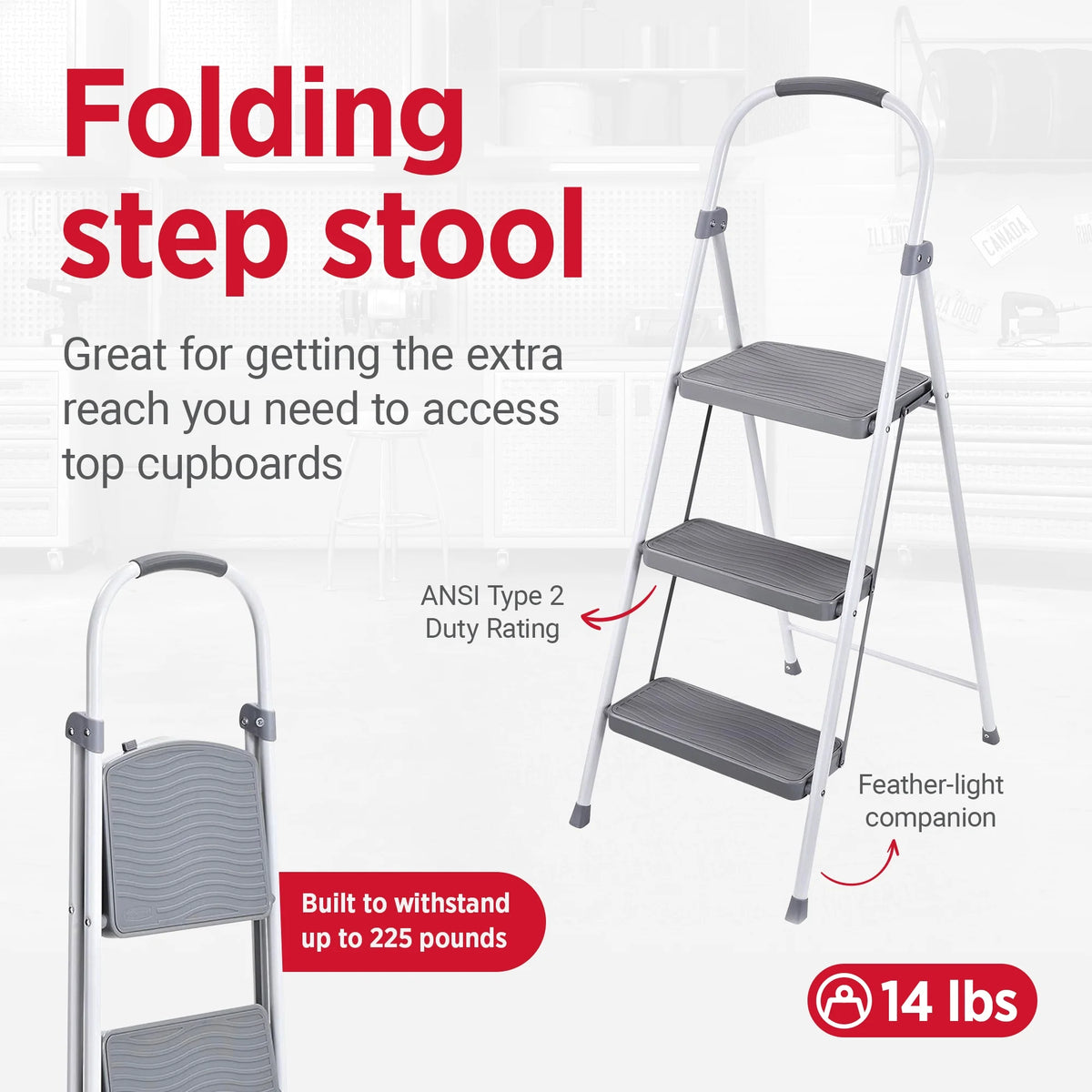 3 Step Folding Steel Step Stool, White V895