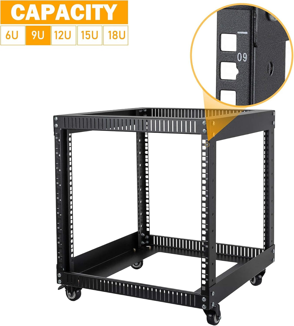 9U Open Frame Server Rack with Casters Black E25576