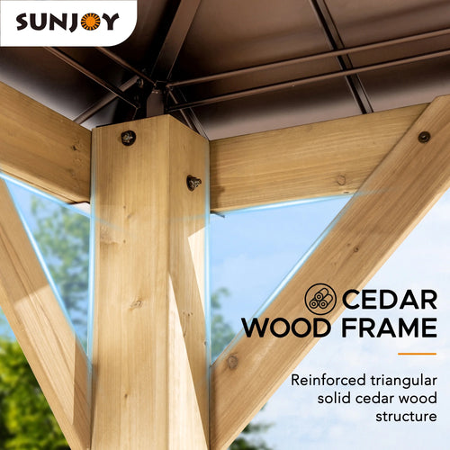 13 ft. x 15 ft. Cedar Framed Gazebo with Brown Steel and Polycarbonate Hip Roof Hardtop B98384