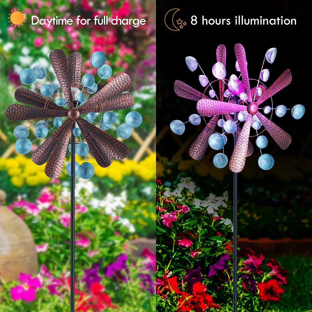 Blue&Brown 84 inch Solar-Powered Metal Wind Spinner K453